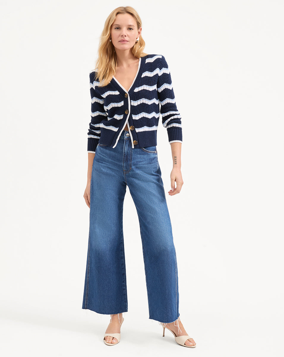 Veronica Beard Ansonia Cardigan - Navy/Off-White/Bluebell