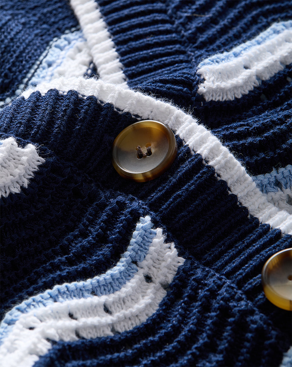 Veronica Beard Ansonia Cardigan - Navy/Off-White/Bluebell