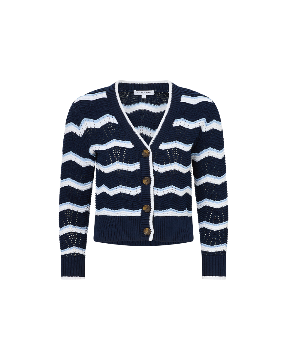 Veronica Beard Ansonia Cardigan - Navy/Off-White/Bluebell
