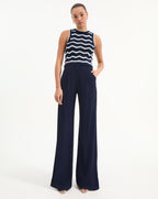 Veronica Beard Jerrel Cropped Knit Tank Top - Navy/Off-White/Bluebell