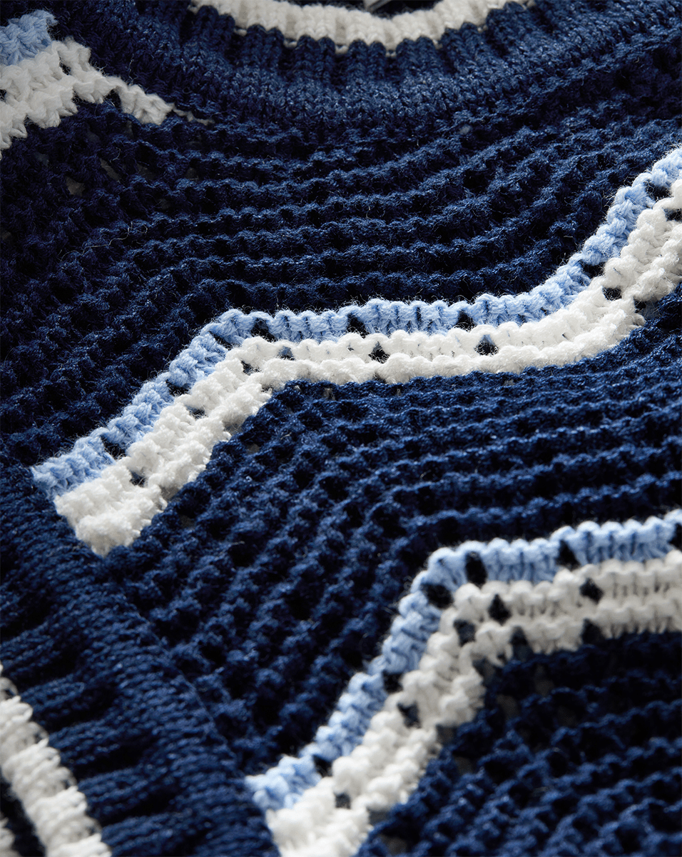 Veronica Beard Jerrel Cropped Knit Tank Top - Navy/Off-White/Bluebell