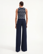 Veronica Beard Jerrel Cropped Knit Tank Top - Navy/Off-White/Bluebell