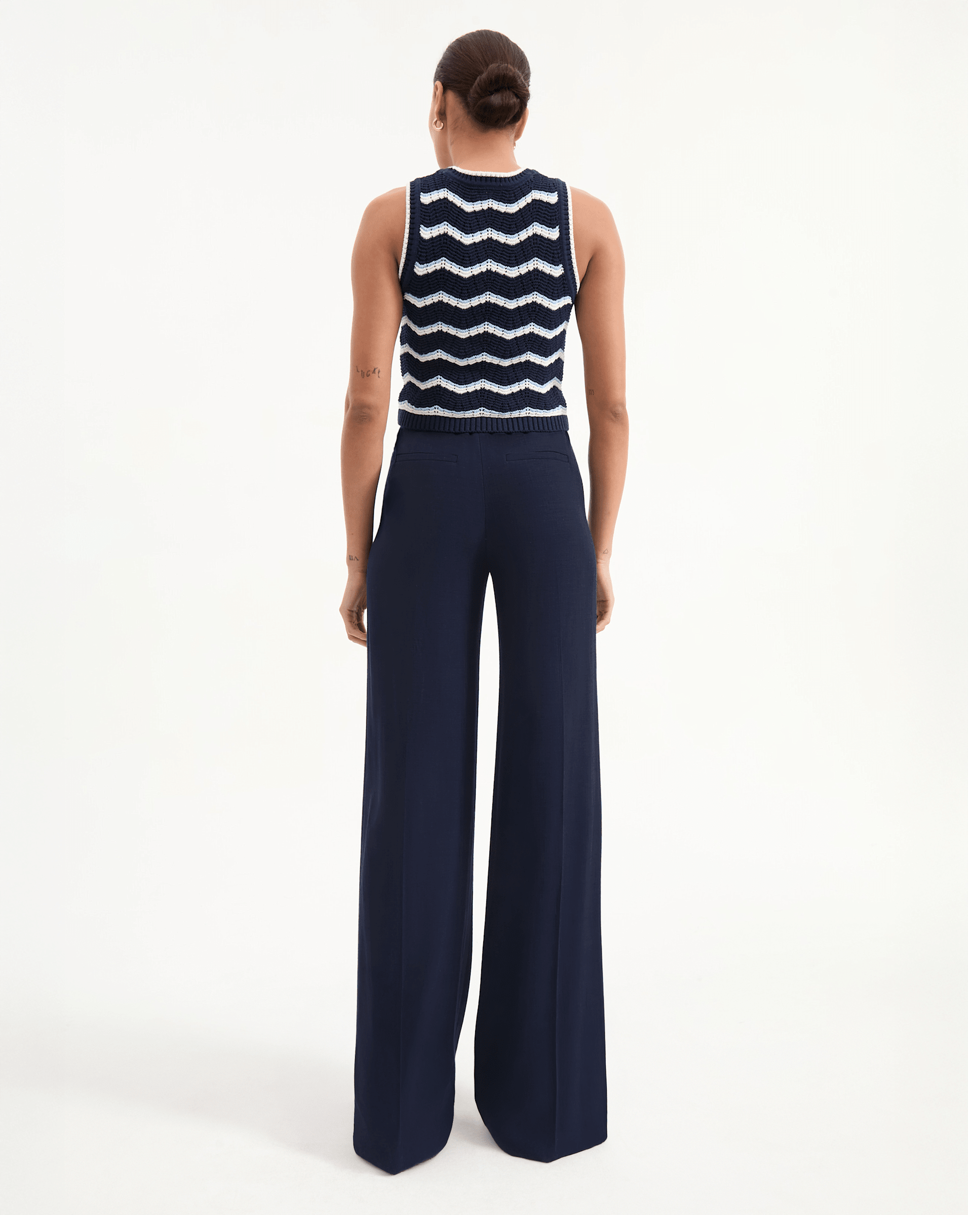 Veronica Beard Jerrel Cropped Knit Tank Top - Navy/Off-White/Bluebell