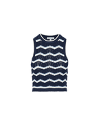 Veronica Beard Jerrel Cropped Knit Tank Top - Navy/Off-White/Bluebell