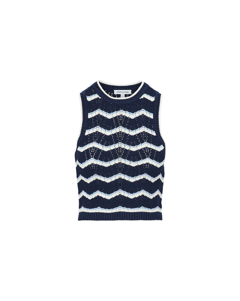 Veronica Beard Jerrel Cropped Knit Tank Top - Navy/Off-White/Bluebell