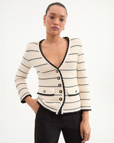 Veronica Beard Ceriani Knit Jacket - Off-White/Black