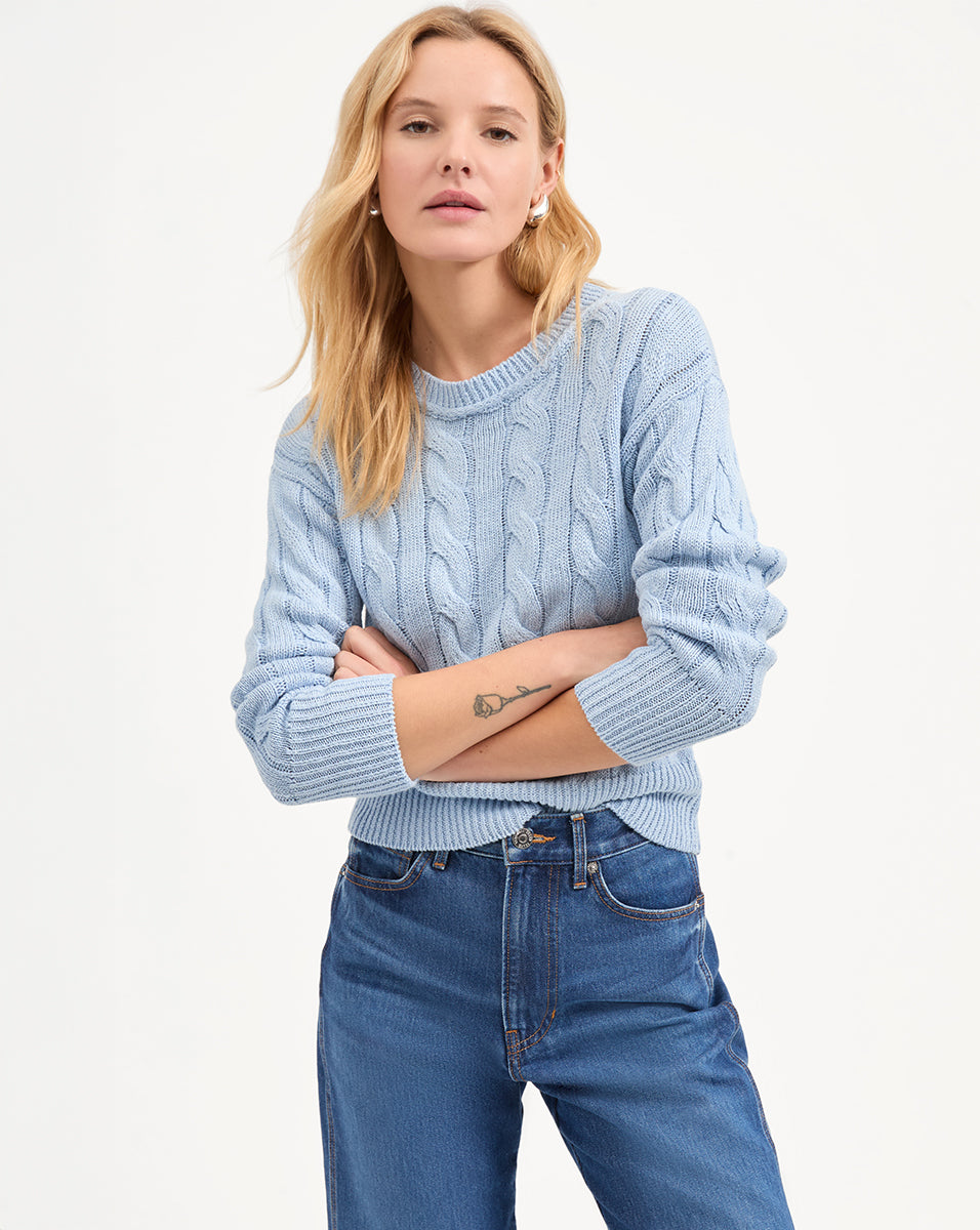 Veronica Beard Eleanor Cable Knit Pullover - Bluebell