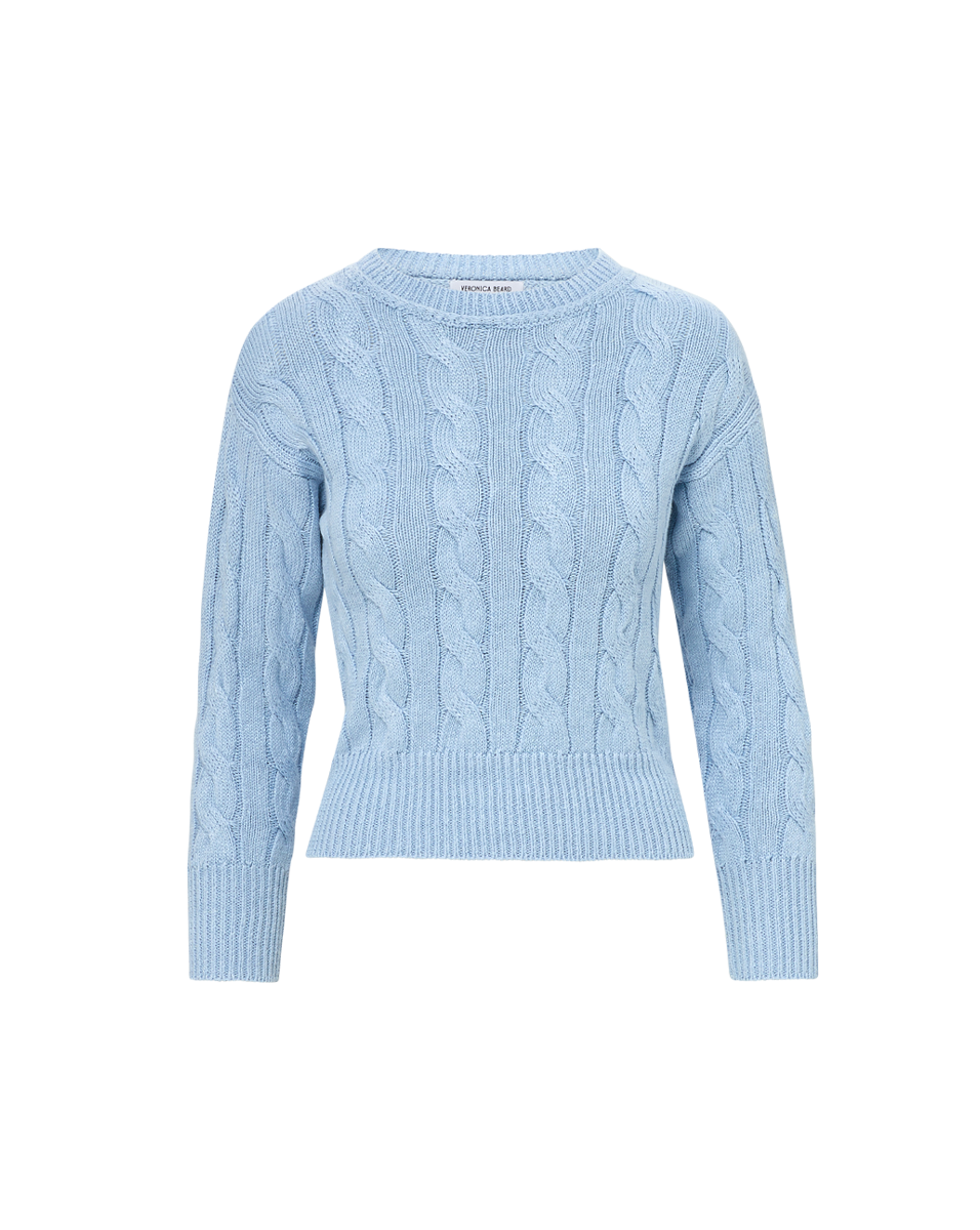 Veronica Beard Eleanor Cable Knit Pullover Bluebell