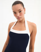 Veronica Beard Christa Halter Neck Dress - Navy