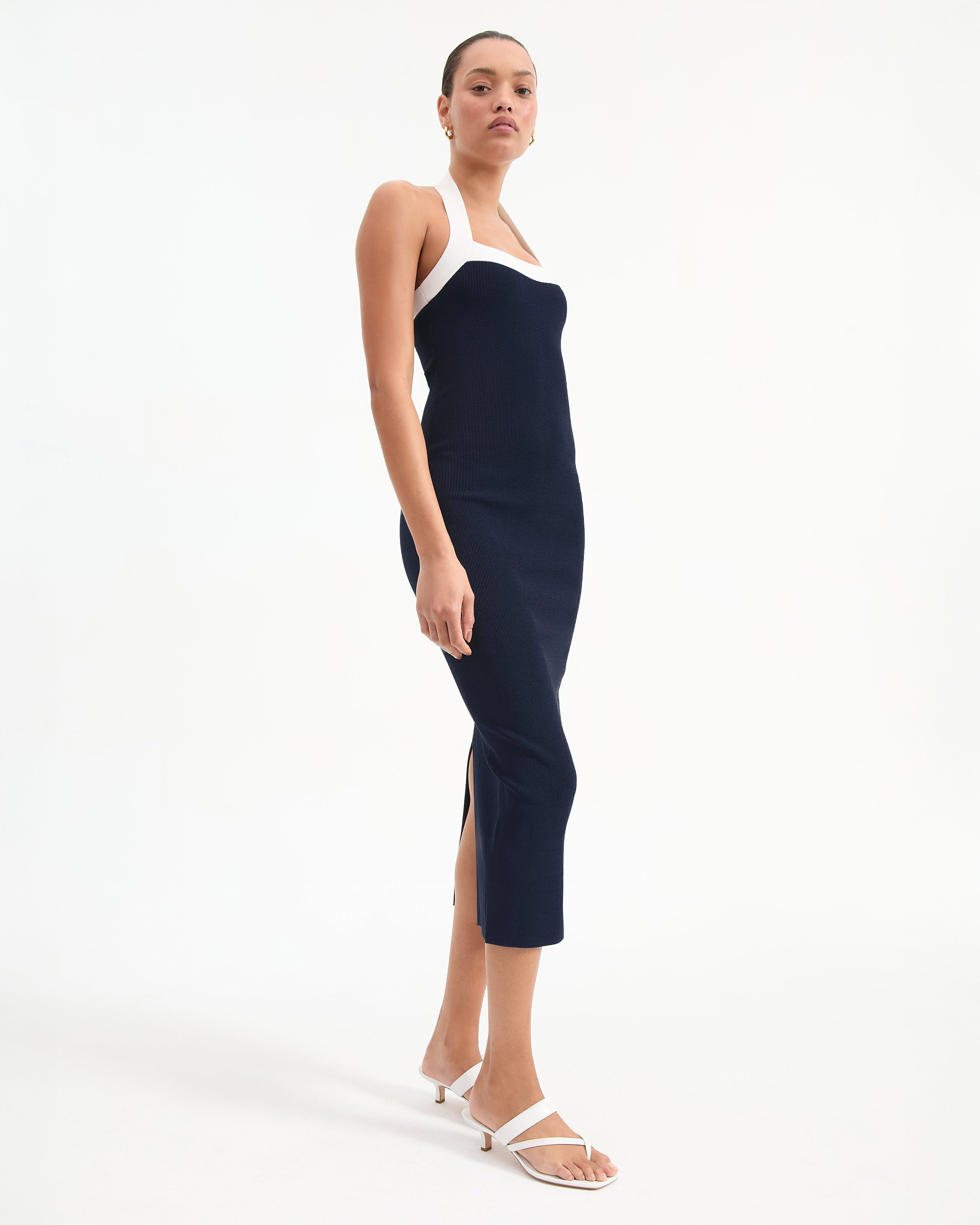 Veronica Beard Christa Halter Neck Dress - Navy