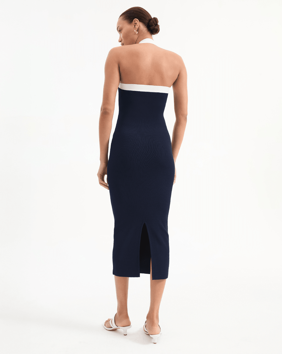 Veronica Beard Christa Halter Neck Dress - Navy