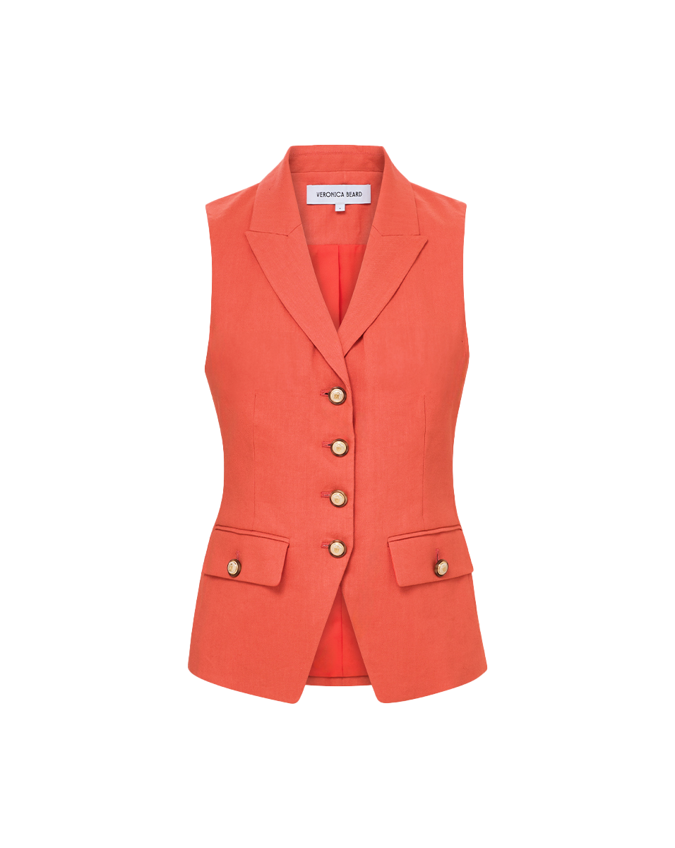 Veronica Beard Benny Linen Vest - Persimmon