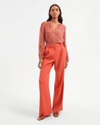Veronica Beard Heyser Wide-Leg Stretch-Linen Pant - Persimmon