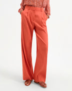 Veronica Beard Heyser Wide-Leg Stretch-Linen Pant - Persimmon