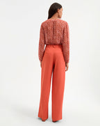 Veronica Beard Heyser Wide-Leg Stretch-Linen Pant - Persimmon