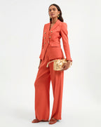 Veronica Beard Heyser Wide-Leg Stretch-Linen Pant - Persimmon