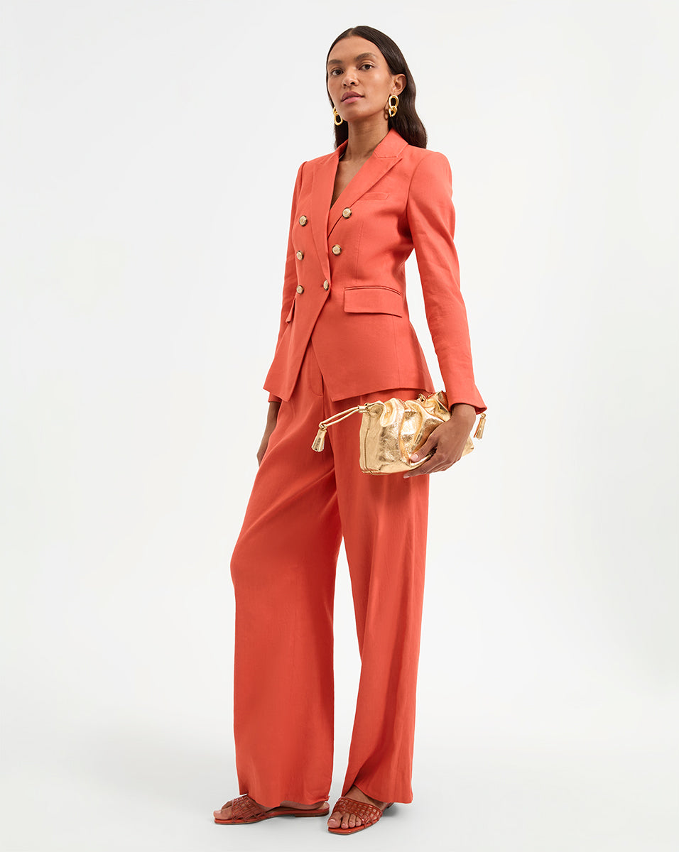 Veronica Beard Heyser Wide-Leg Stretch-Linen Pant - Persimmon