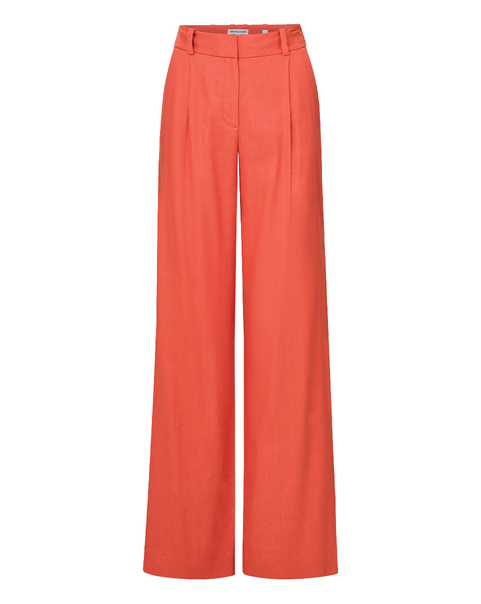 Veronica Beard Heyser Wide-Leg Stretch-Linen Pant - Persimmon