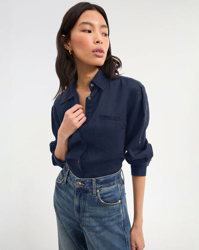 Veronica Beard Gil Linen Shirt - Navy