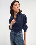 Veronica Beard Gil Linen Shirt - Navy