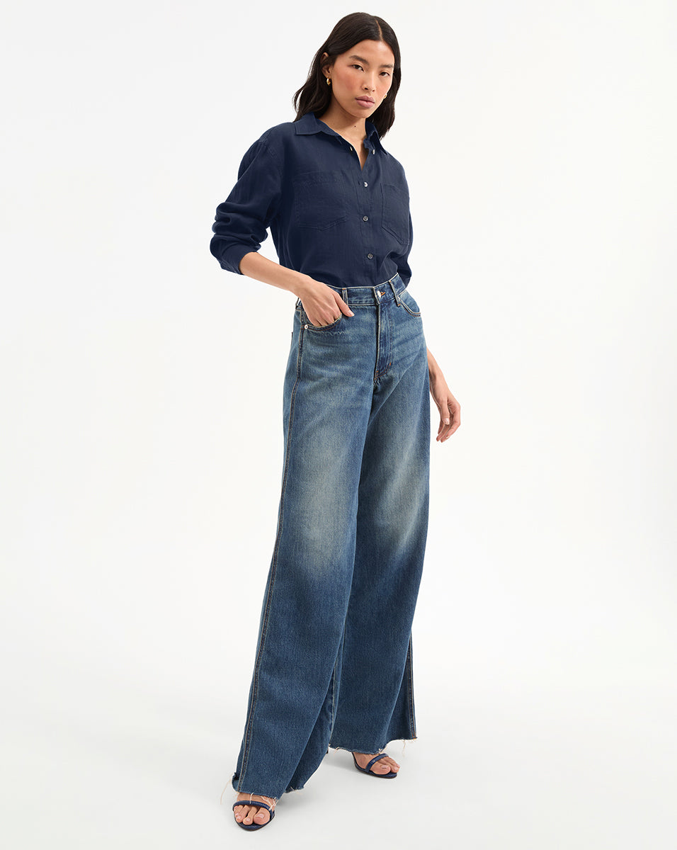 Veronica Beard Gil Linen Shirt - Navy