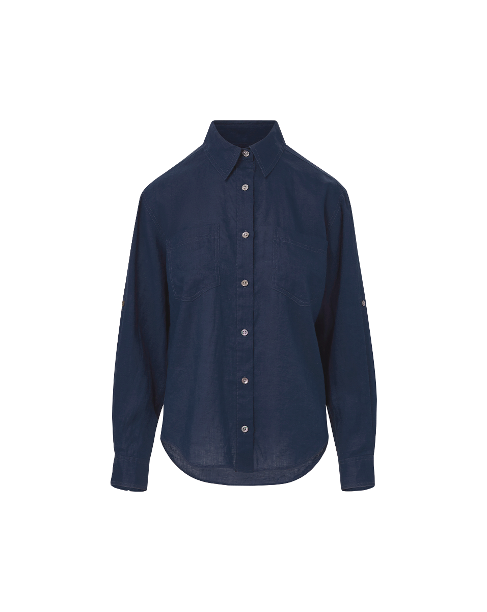 Veronica Beard Gil Linen Shirt - Navy