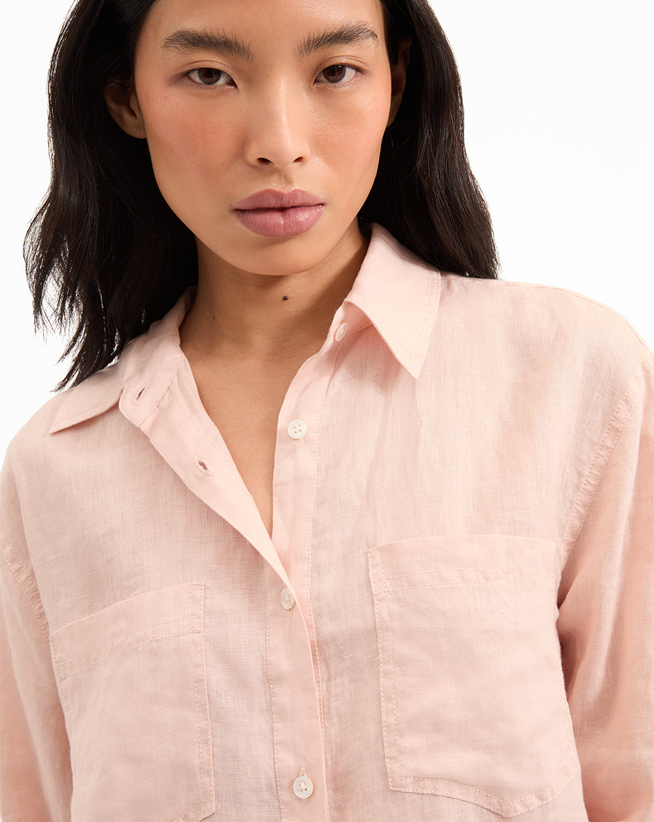 Veronica Beard Gil Linen Shirt - Pink Shell