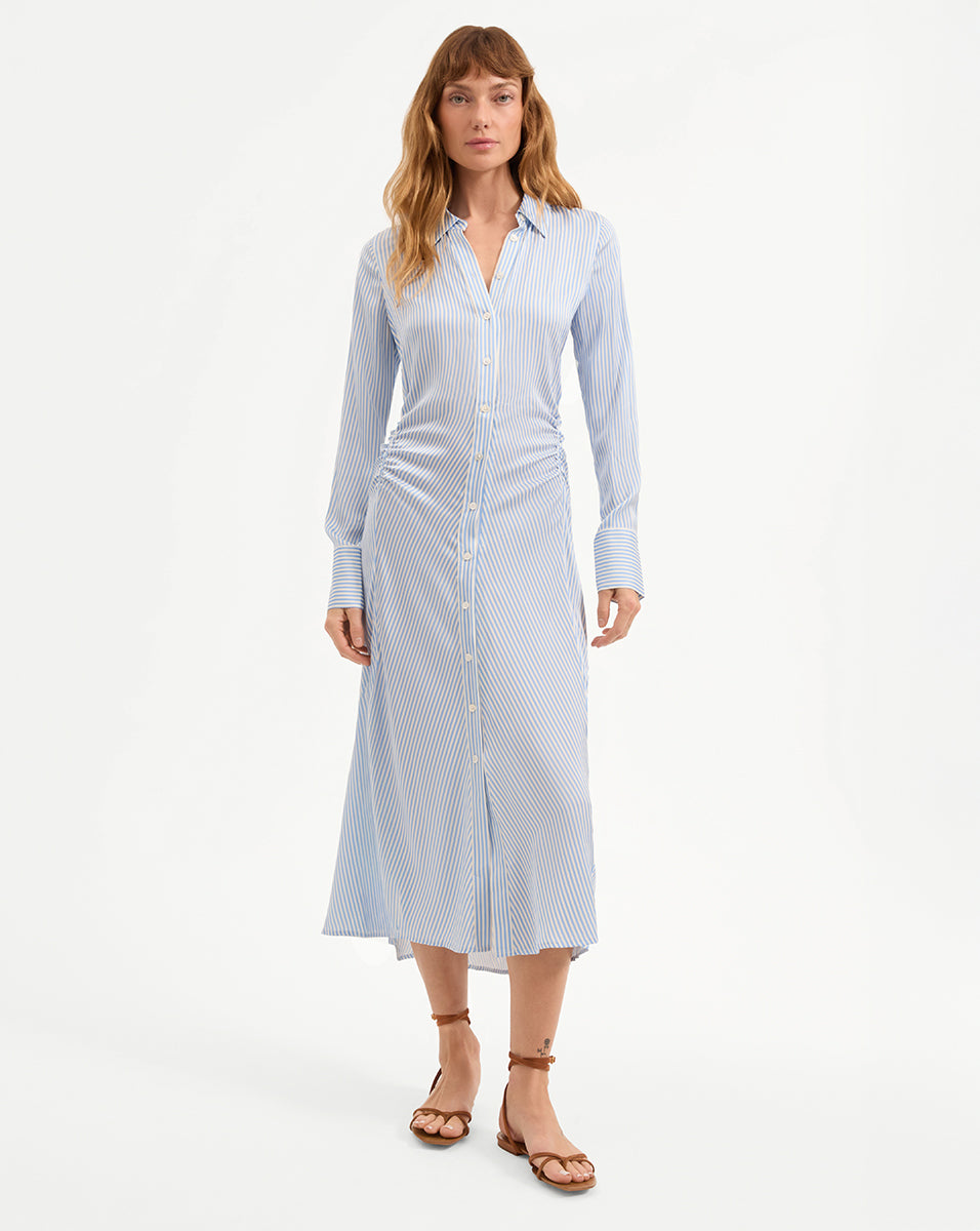 Veronica Beard Lex Silk Midi Shirtdress - Dark Bluebell/Off-White
