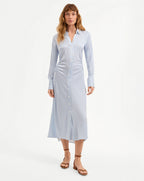 Veronica Beard Lex Silk Midi Shirtdress - Dark Bluebell/Off-White