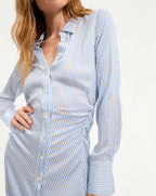 Veronica Beard Lex Silk Midi Shirtdress - Dark Bluebell/Off-White