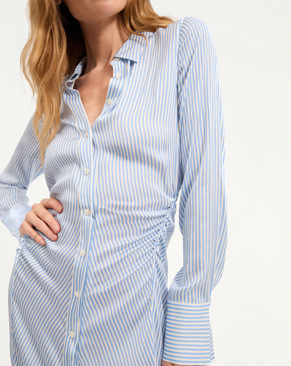 Veronica Beard Lex Silk Midi Shirtdress - Dark Bluebell/Off-White