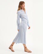 Veronica Beard Lex Silk Midi Shirtdress - Dark Bluebell/Off-White