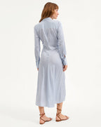 Veronica Beard Lex Silk Midi Shirtdress - Dark Bluebell/Off-White