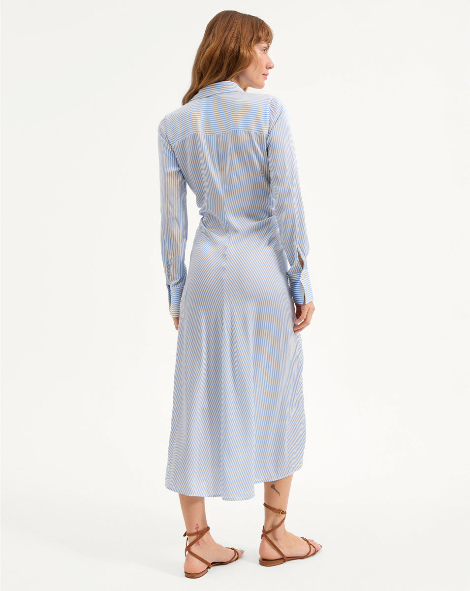 Veronica Beard Lex Silk Midi Shirtdress - Dark Bluebell/Off-White