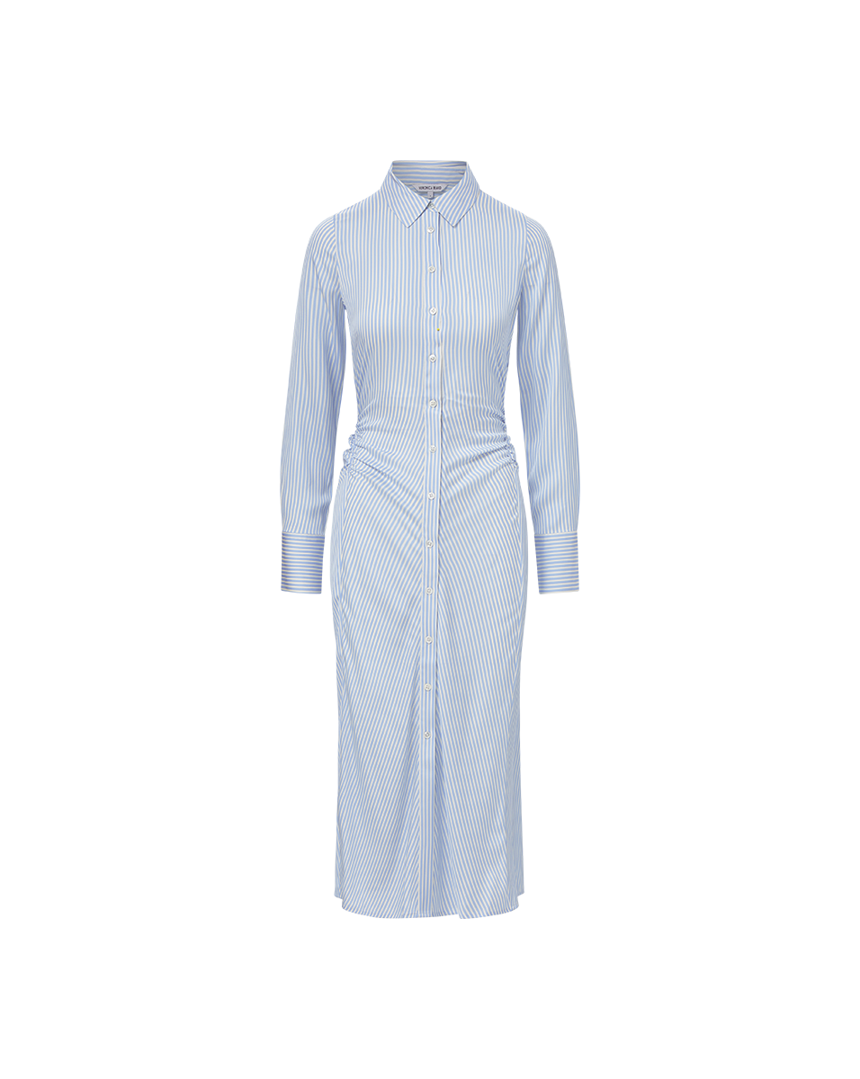 Veronica Beard Lex Silk Midi Shirtdress - Dark Bluebell/Off-White