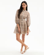 Veronica Beard Kumar Silk-Linen Mini Dress - Stone Khaki Multi