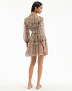Veronica Beard Kumar Silk-Linen Mini Dress - Stone Khaki Multi