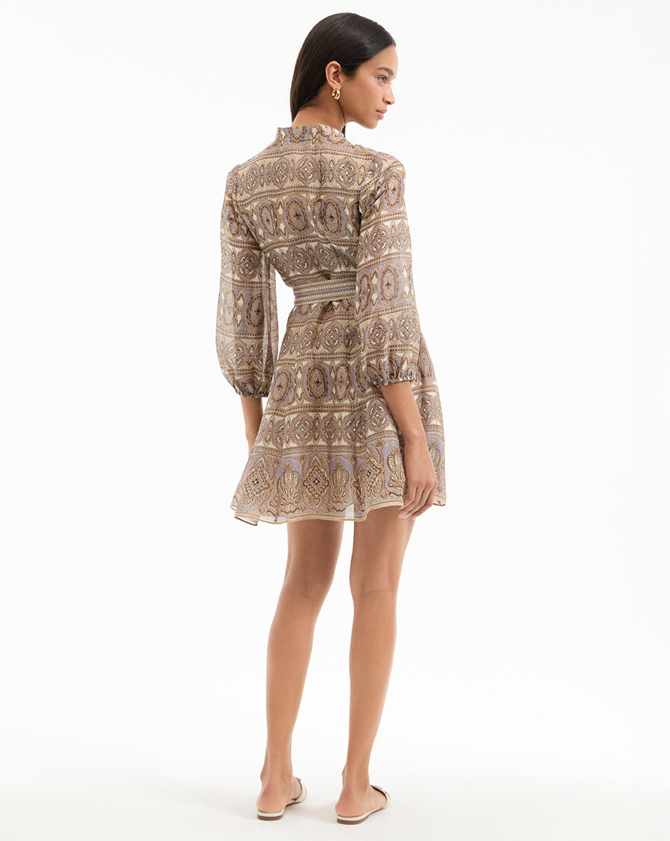 Veronica Beard Kumar Silk-Linen Mini Dress - Stone Khaki Multi