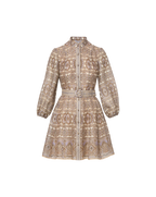 Veronica Beard Kumar Silk-Linen Mini Dress - Stone Khaki Multi
