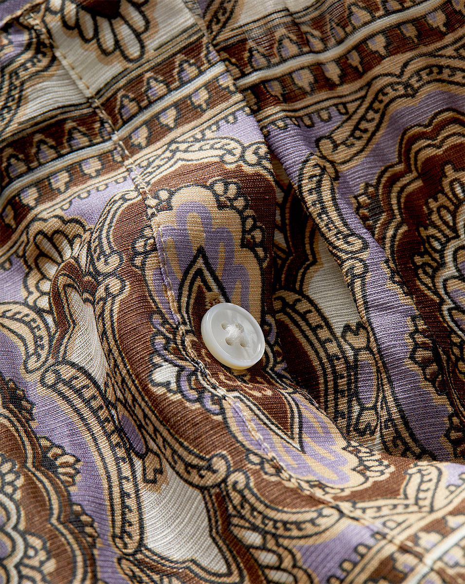 Veronica Beard Ashlynn Silk-Linen Blouse - Stone Khaki Multi