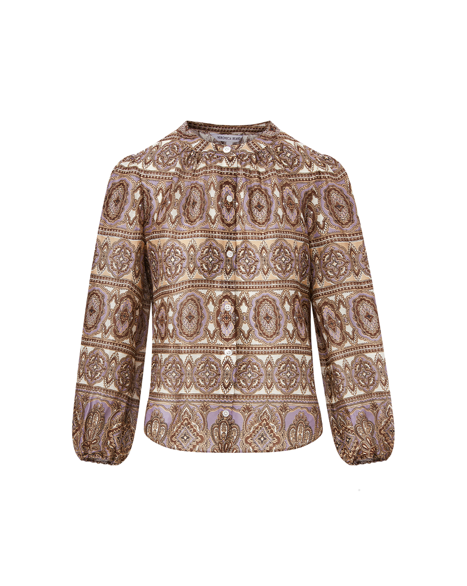 Veronica Beard Ashlynn Silk-Linen Blouse - Stone Khaki Multi