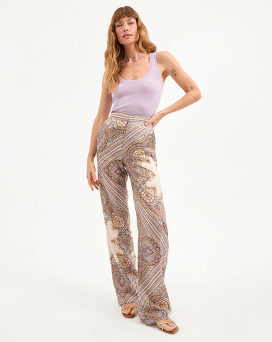 Veronica Beard Grigore Silk Pant - Stone Khaki Multi