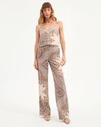 Veronica Beard Grigore Silk Pant - Stone Khaki Multi