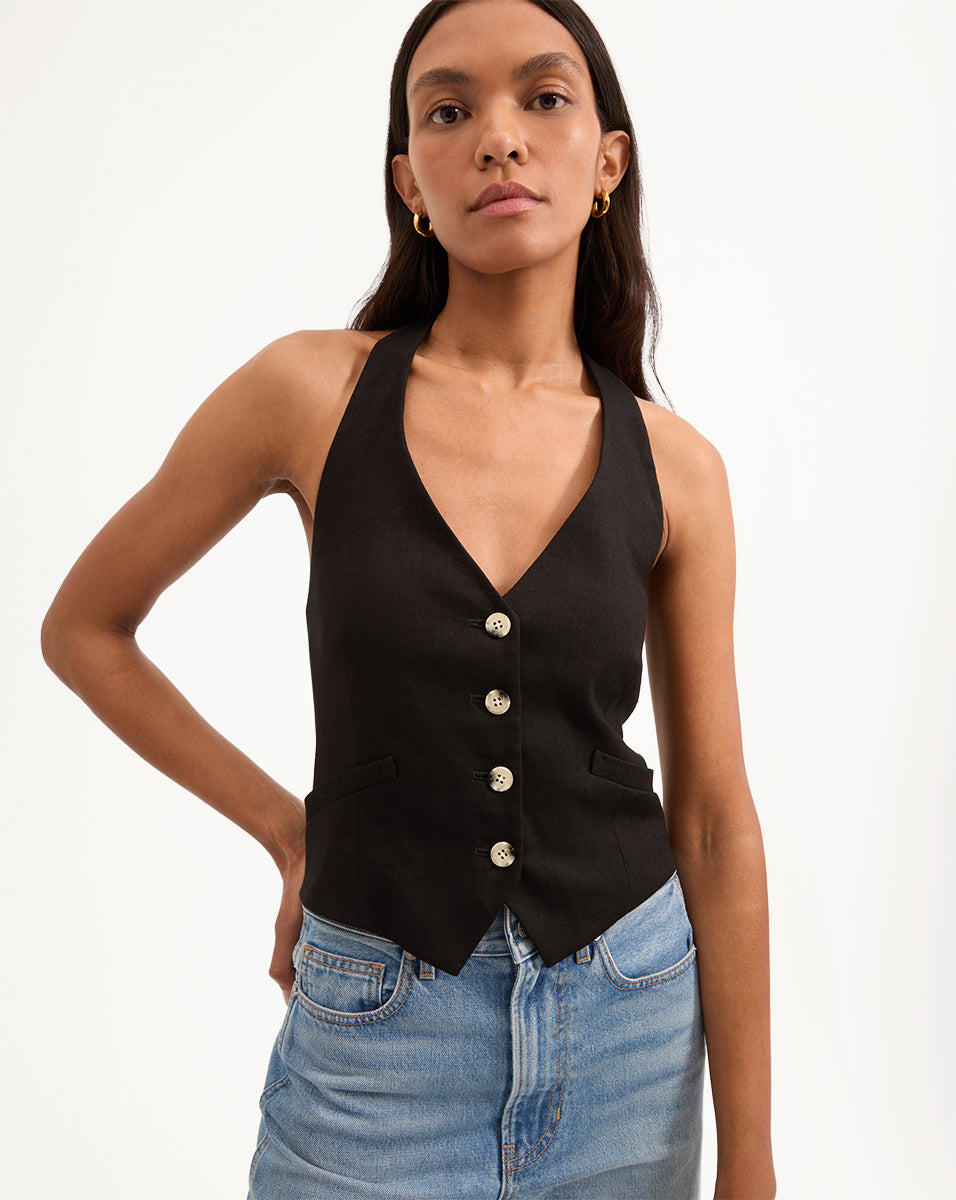 Veronica Beard Arabella Stretch-Linen Vest - Black