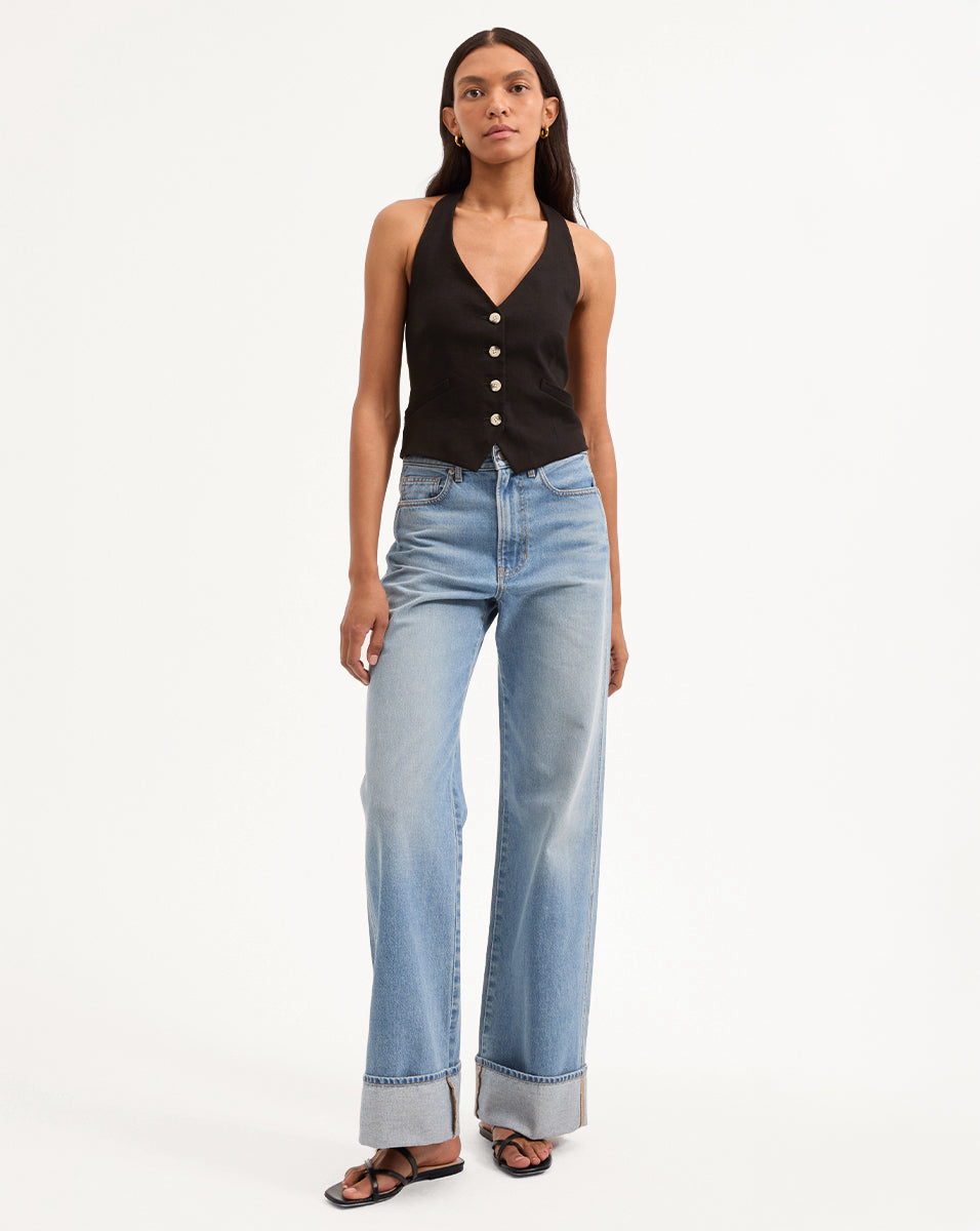 Veronica Beard Arabella Stretch-Linen Vest - Black