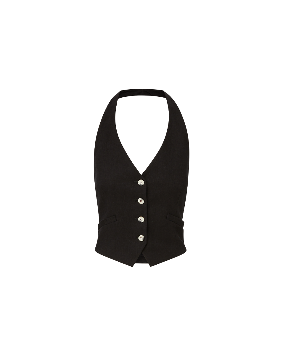Veronica Beard Arabella Stretch-Linen Vest - Black