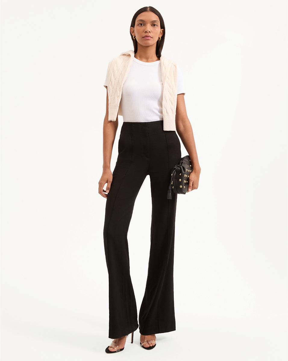Veronica Beard Komi Stretch-Linen Pant - Black