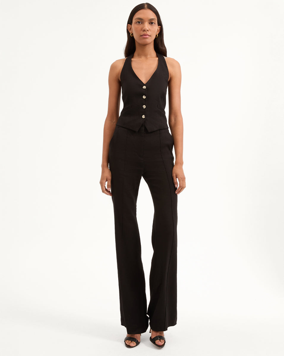Veronica Beard Komi Stretch-Linen Pant - Black
