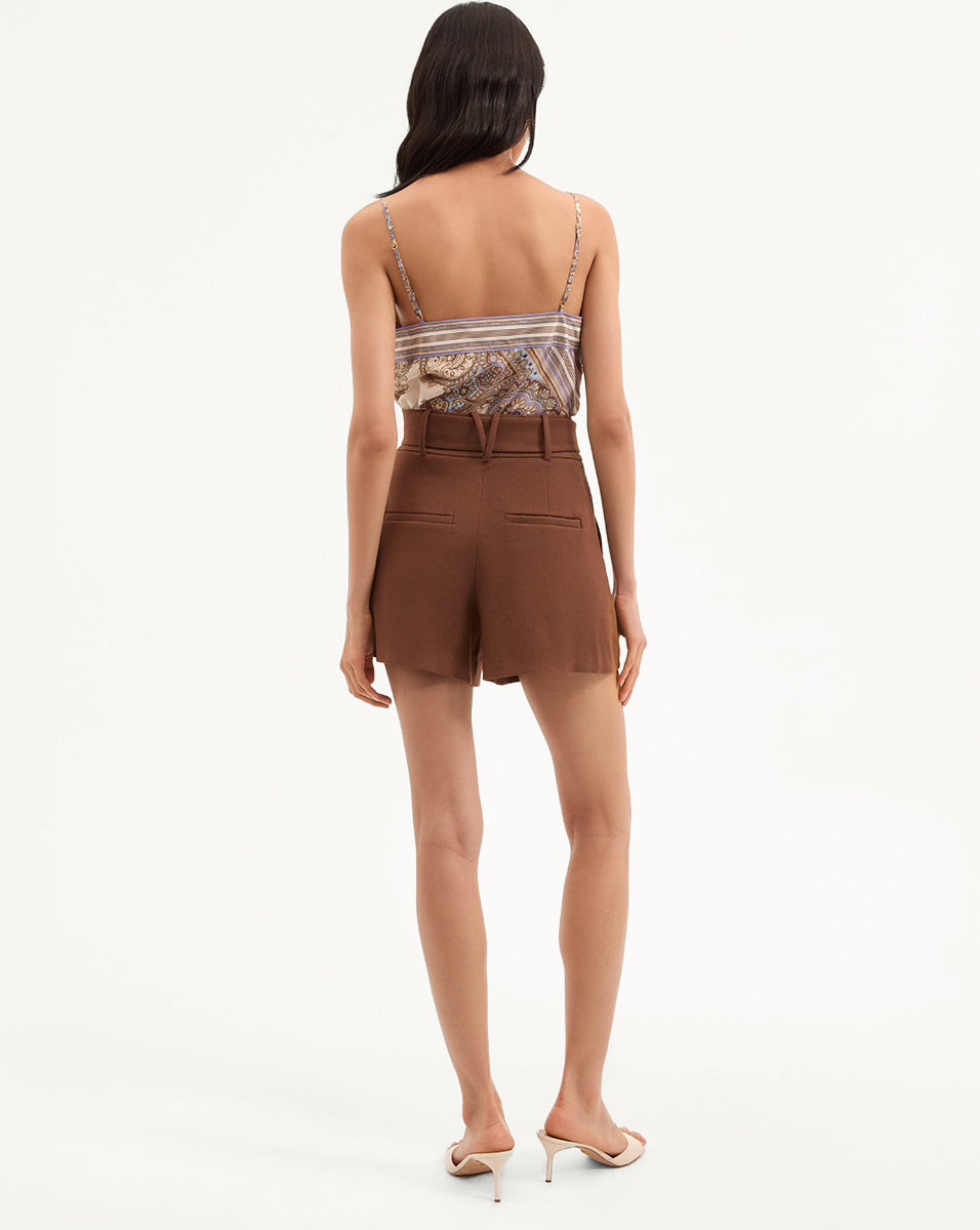 Veronica Beard Piper Stretch-Linen Short - Light Chicory