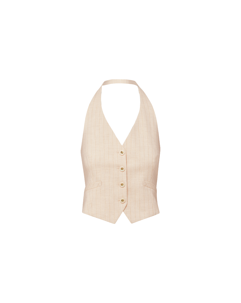 Veronica Beard Arabella Metallic Pinstripe Vest - Natural/Gold